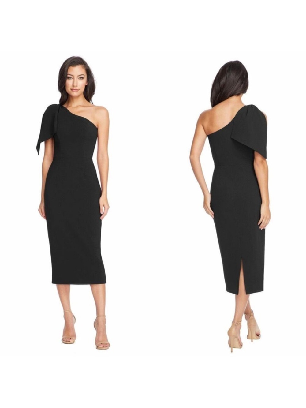 Dress The Population Black Tiffany Shoulder Bow MIDI Dress
